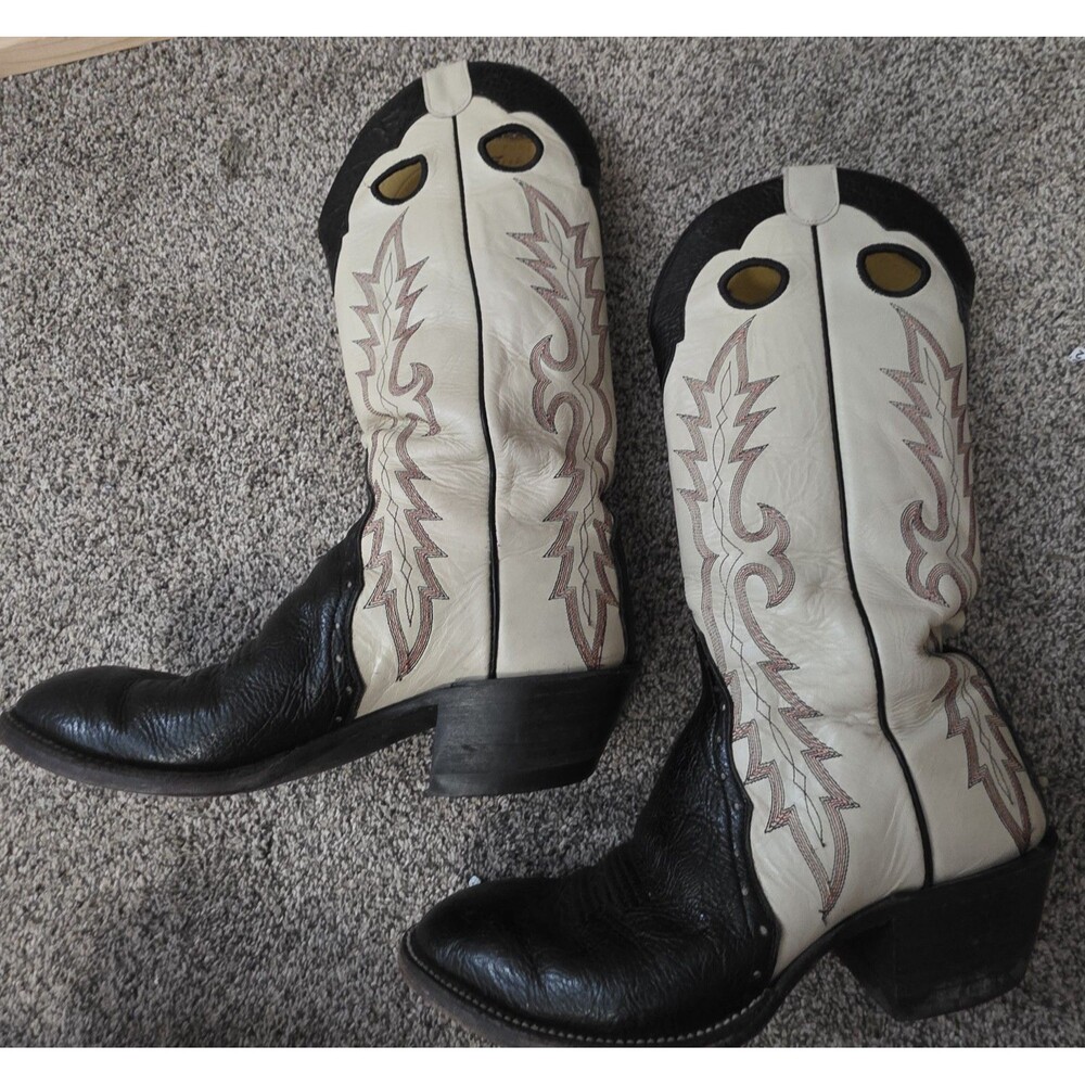 Men's Black and Cream Western Cowboy Boots